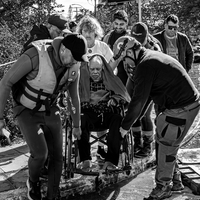 The force of water in a flooded city.
