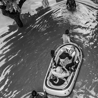 The force of water in a flooded city.