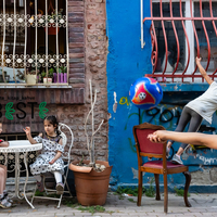 Girl's Play on a residential street of Beyoğlu, Istanbul