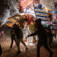 Burning of pyrotechnic bulls in Tultepec, State of Mexico