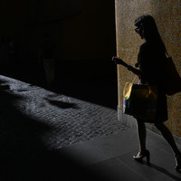 Into the light - with shopping bags