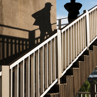 Man's shadow and handrail